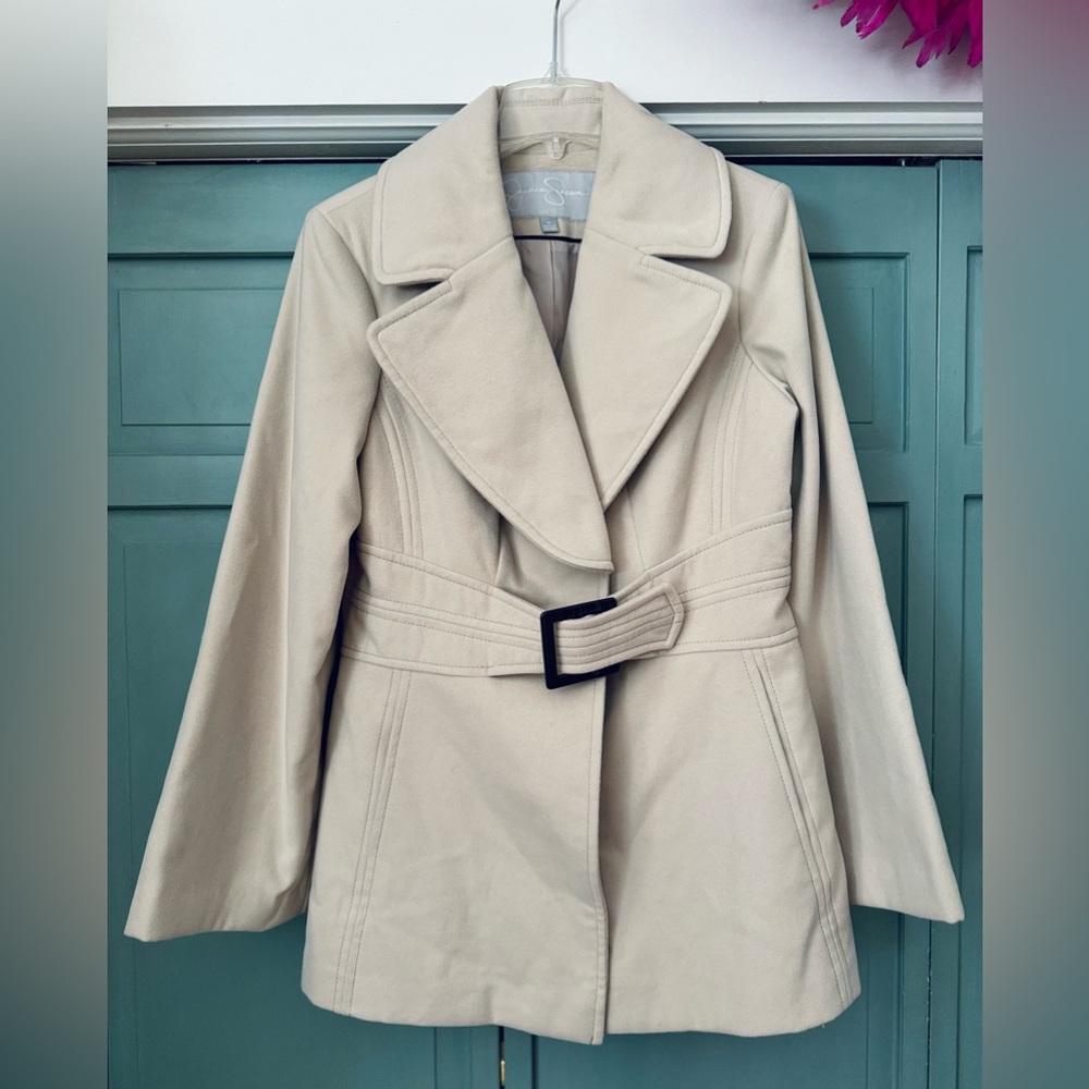 Jessica Simpson Faux Belted Pea Coat (Light Sand) - Size XL - (NWT!)